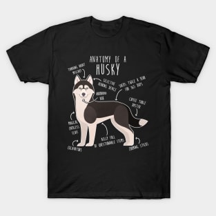 Black and White Siberian Husky Dog Anatomy T-Shirt